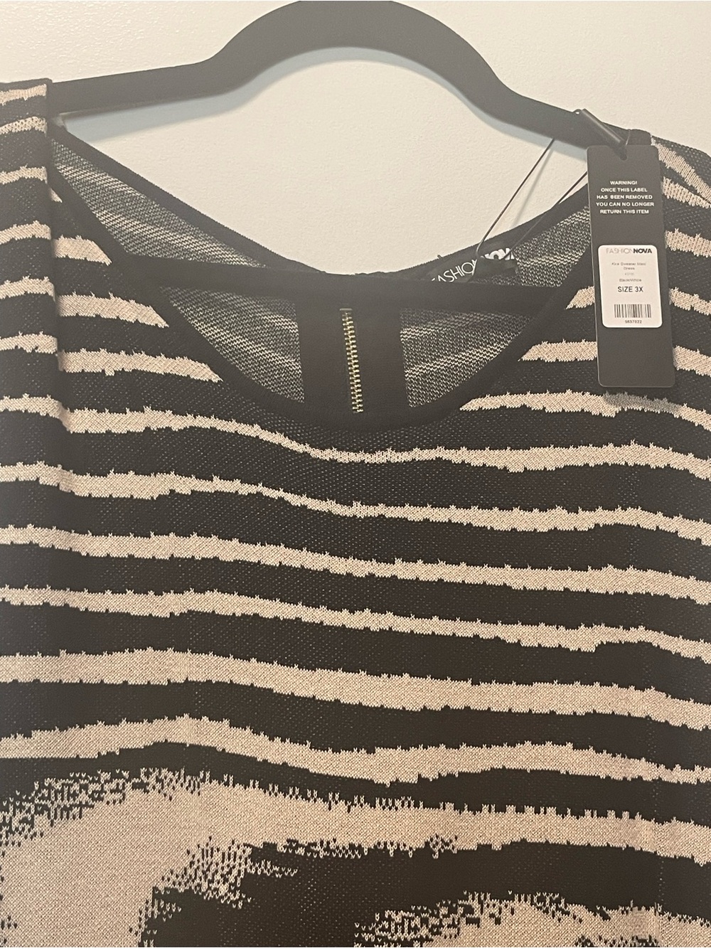 Fashion Nova Black and Cream Striped Knit Dress Maxi